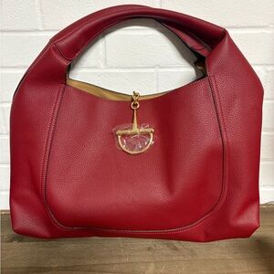 Red Leather Hobo Bag with Gold Accent